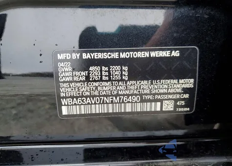 2022 BMW 430I Gran Coupe z USA, uszkodzony, nr VIN WBA63AV07NFM76490